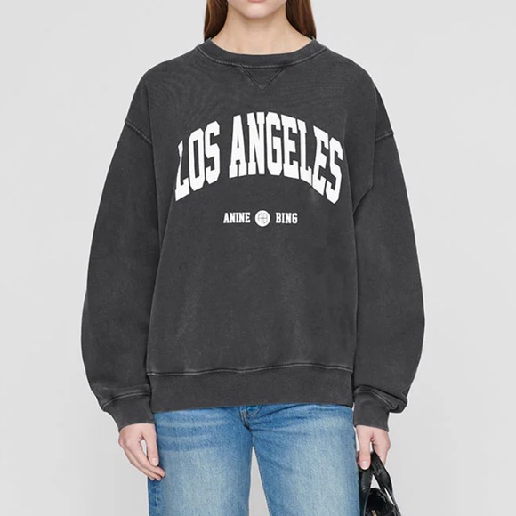 NEW NWT Anine Bing RAMONA SWEATSHIRT LOS ANGELES WASHED BLACK size L - Picture 6 of 9